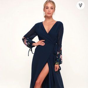 Lulus My Angel Embroidered Long Sleeve Wrap Maxi Dress Size XL